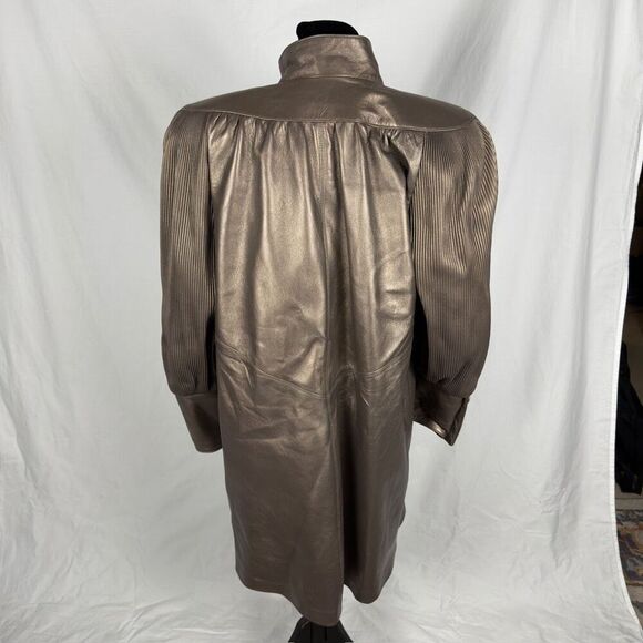 Vintage 80’s Rocco D’Amelio Leather Puff Sleeve Long Steampunk Coat - Women’s XS - Picture 3 of 8
